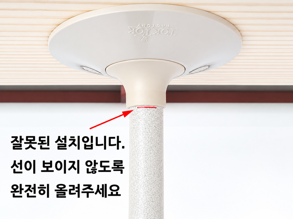 기둥 조립설명서 잘못된 설치 — 빨간색 안내선이 보임